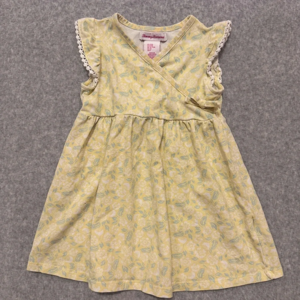 Tommy Bahama Girls Yellow Floral Lace Wrap Dress 24M Toddler Summer Sun Dress